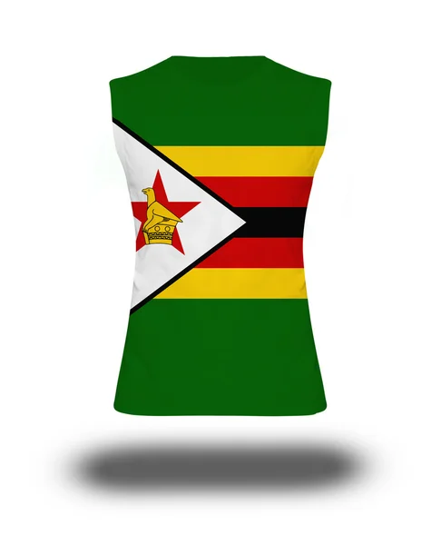 Camicia atletica senza maniche con bandiera dello Zimbabwe su sfondo bianco e ombra — Foto Stock