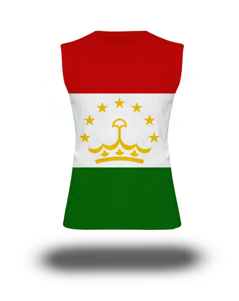 Sportliches ärmelloses Hemd mit Tadschikistan-Flagge auf weißem Hintergrund und Schatten — Stockfoto