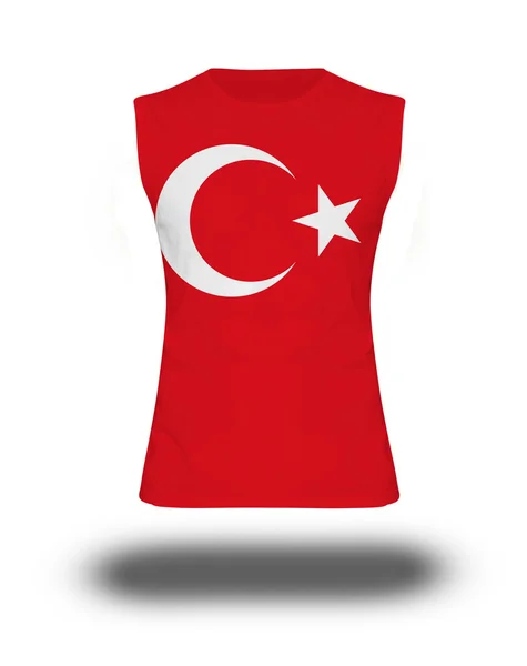 Türkiye'nin bayrak beyaz arka plan ve gölge ile atletik kolsuz gömlek — Stok fotoğraf