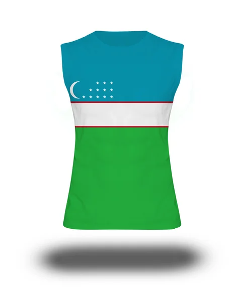 Sportowe koszulki bez rękawów z flaga Uzbekistanu na białym tle i cień — Zdjęcie stockowe