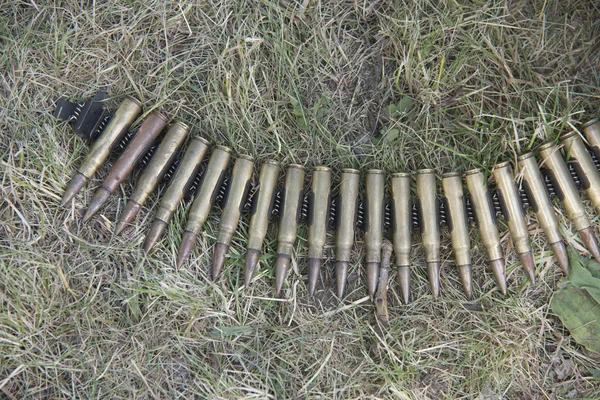 Боеприпасы к пулемётам на траве — стоковое фото