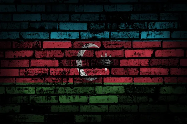 Dark brick wall backround or texture with blending  Azerbaijan flag — Stock Photo, Image
