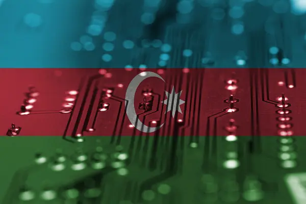 Фон электромонтажной платы со смешиванием флага Азербайджана — стоковое фото