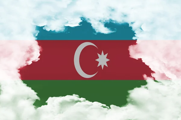 Bulutlu gökyüzü arka plan veya doku Azerbaycan bayrağı harmanlama ile — Stok fotoğraf