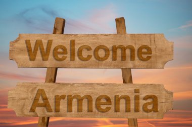 Ermenistan hoş geldiniz şarkı üzerinde ahşap arka plan