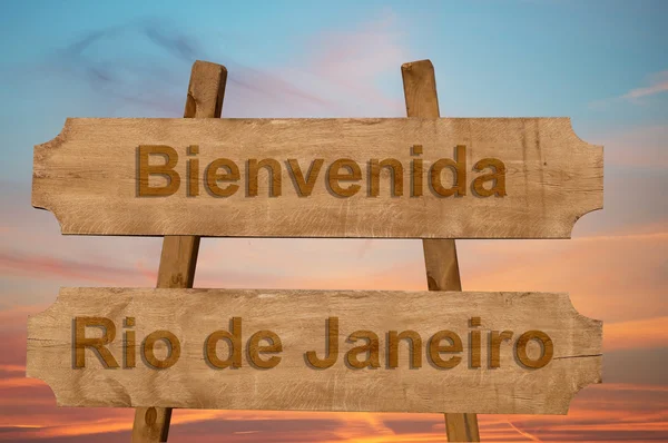 Bienvenida Río de Janeiro en Brasil firma sobre fondo de madera — Foto de Stock