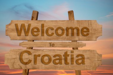 Hırvatistan hoş geldiniz şarkı üzerinde ahşap arka plan 