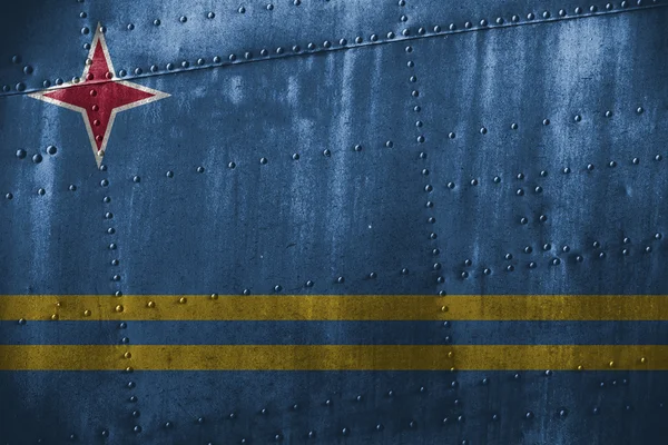 Metall texturen eller bakgrund med Aruba flagga — Stockfoto