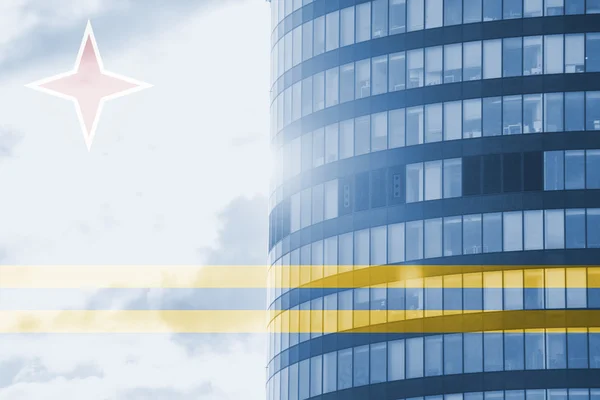 Бизнес-башня концепция с смешиванием флага Арубы — стоковое фото