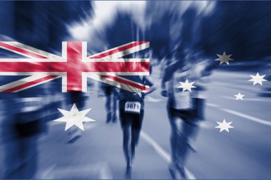 Maraton koşucusu Hareket Bulanıklığı Avustralya bayrağı karıştırma ile