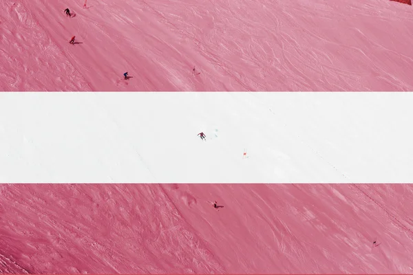 Téli sí téma keverési Ausztria zászló — Stock Fotó