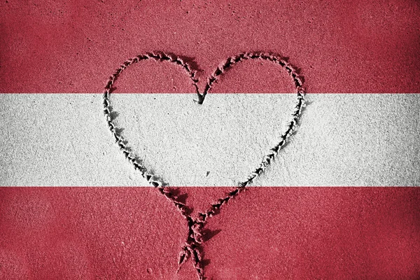 Heart shape drawning on sand with blending  Austria flag — Stock Photo, Image