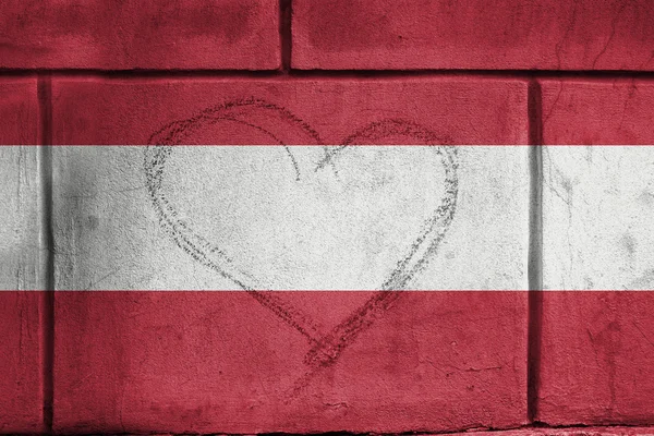 Love heart sing on wall with blending  Austria flag — Stock Photo, Image