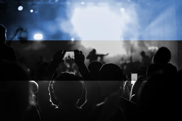 Live music concert with blending Estonia flag on fans — Stock Photo, Image