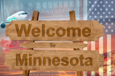 Ahşap, travell Tema tabelada ABD Minnesota Devlet hoş geldiniz