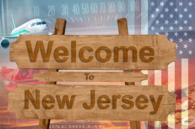 New Jersey durumda ABD işareti ahşap, travell tema üzerinde hoş geldiniz