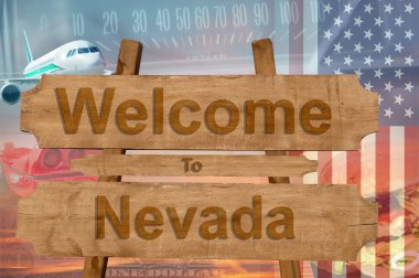 Ahşap, travell Tema tabelada Usa Nevada devlet hoş geldiniz