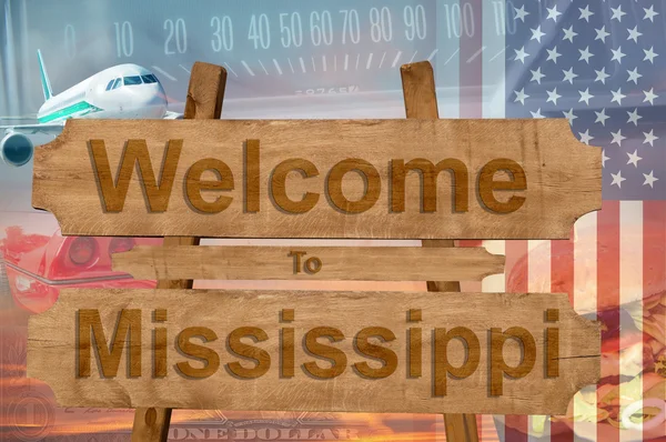 Welcome to Mississippi state in USA sign on wood, travell theme — Stock Photo, Image