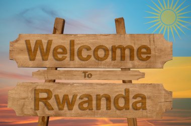 Ruanda işaret nationa harmanlama ile ahşap arka plan üstünde hoş geldiniz