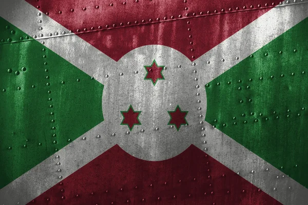 Metal texutre veya arka plan Burundi bayrağı ile — Stok fotoğraf