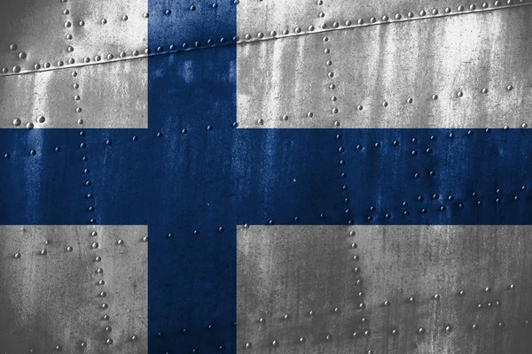 Текстура металла или фон с флагом Финляндии — стоковое фото