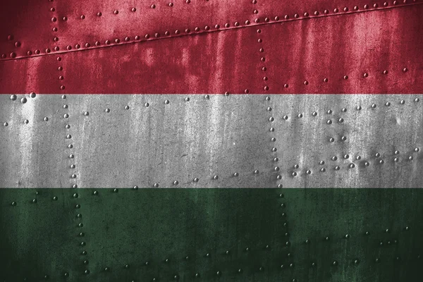 Metalowe texutre lub tło z flagą Węgry — Zdjęcie stockowe