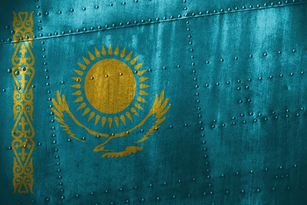 Texutre de metal ou fundo com bandeira do Cazaquistão — Fotografia de Stock