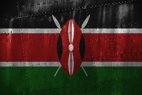 Kovové texutre nebo pozadí s vlajkou Keňa — Stock fotografie