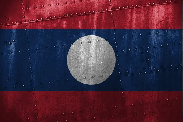 Texutre de metal ou fundo com bandeira PDR Lao — Fotografia de Stock