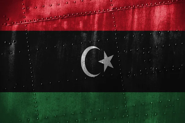 Metall texturen eller bakgrund med Libyen flagga — Stockfoto