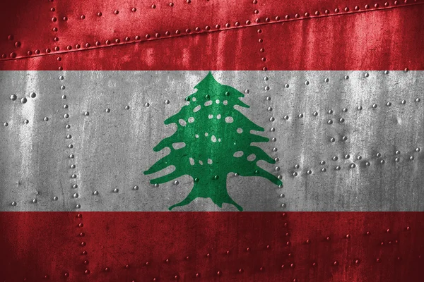 Texutre de metal ou fundo com bandeira do Líbano — Fotografia de Stock