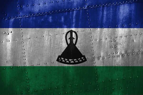 Texutre métallique ou fond avec drapeau du Lesotho — Photo