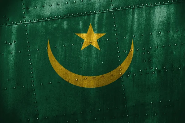 Texutre métallique ou fond avec drapeau mauritanien — Photo