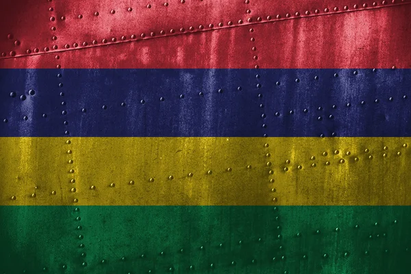 Metall Texutre oder Hintergrund mit mauritius Flagge — Stockfoto