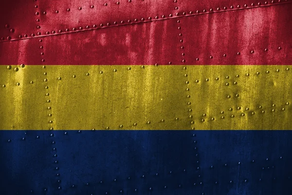 Metal texutre or background with Romania flag — Stock Photo, Image