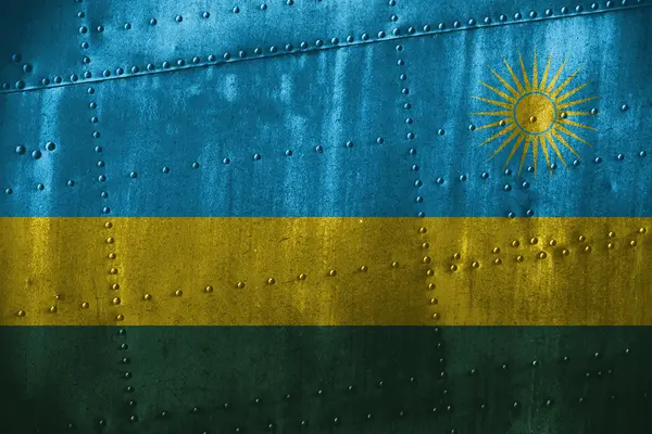 Metallstruktur oder Hintergrund mit ruandischer Flagge — Stockfoto