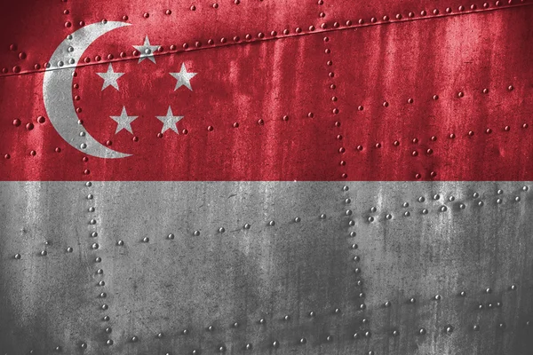 Texutre de metal ou fundo com bandeira de Singapura — Fotografia de Stock