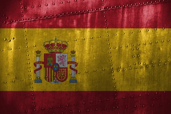 Metall texturen eller bakgrund med Spanien flagga — Stockfoto