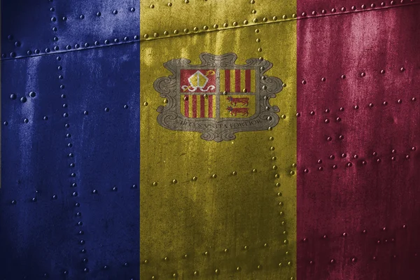 Texutre metallo o sfondo con bandiera Andorra — Foto Stock