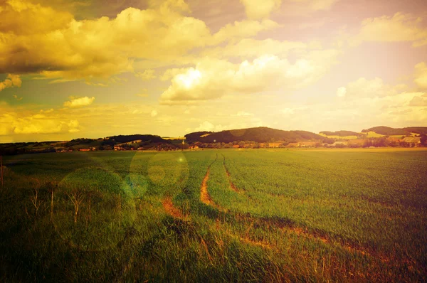 Foto vintage de campo arado — Fotografia de Stock