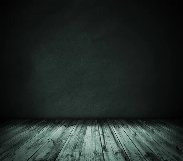 Zwarte muur en houten vloer interieur achtergrond — Stockfoto