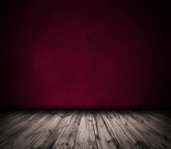 Parede vermelha e piso de madeira fundo interior — Fotografia de Stock