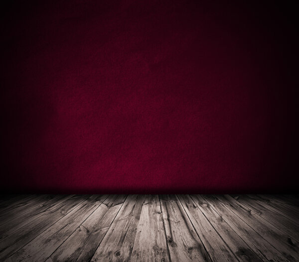 Red wall and wooden floor interior background