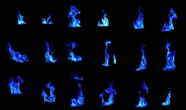 Blue flame compilation on black background — Stock Photo, Image