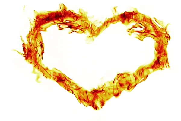 Kalp şekli beyaz arka plan üzerinde ateş — Stok fotoğraf