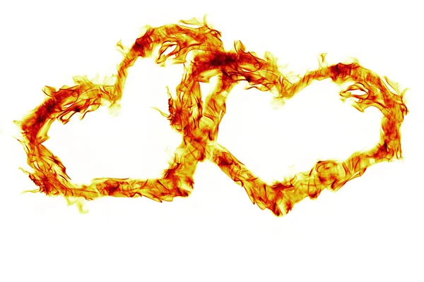 Δύο φωτιά flmaes καρδιά σε άσπρο φόντο — Φωτογραφία Αρχείου
