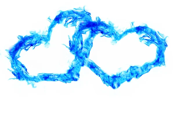 Two fire flmaes blue heart on white background — Stock Photo, Image