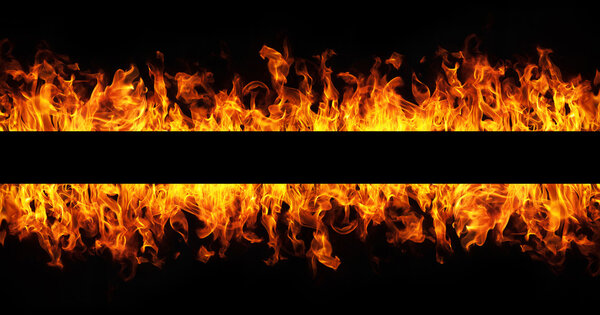 Fire flames frame on black background