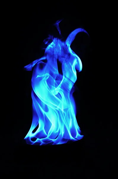 Blue Fire flames on black background — Stock Photo, Image