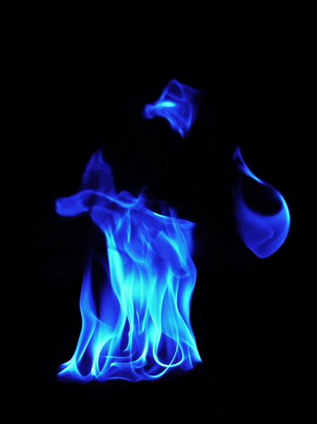 Blue Fire flames on black background — Stock Photo, Image